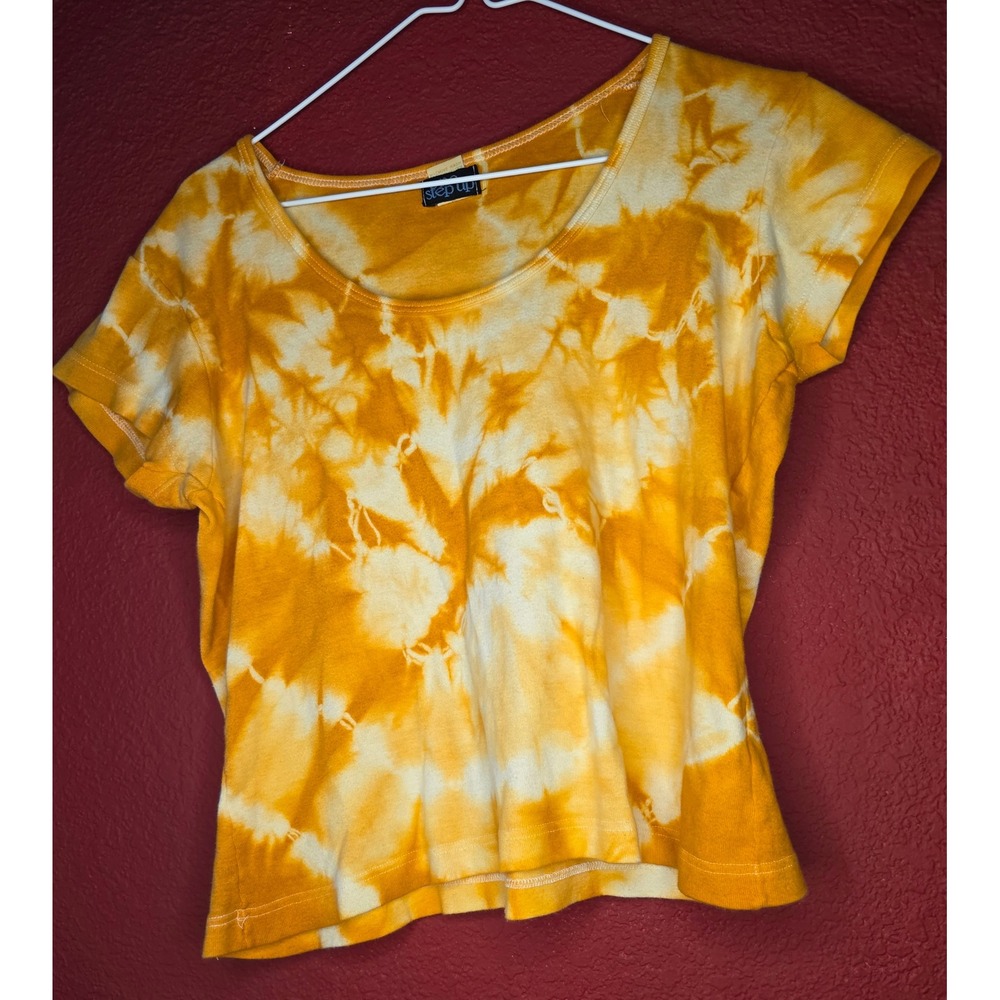 Tie Dye Crop Top Short Sleeve Yellow‎ Casual Tee
